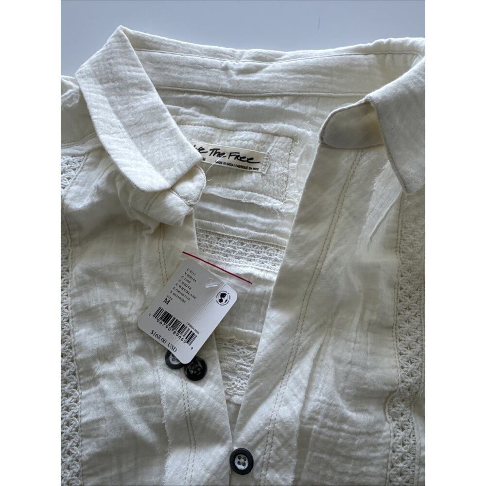 Free People Ranch Wash Shirt We The Free Button Lace Insert Oversize White M NWT - Picture 6 of 8